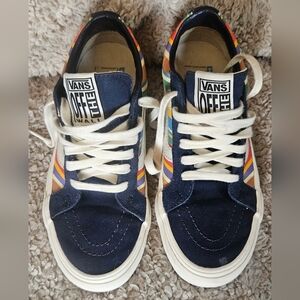 Vans Colored Stripes Blue Suede Low Top Lace Up Sneakers women's size 7 shoes